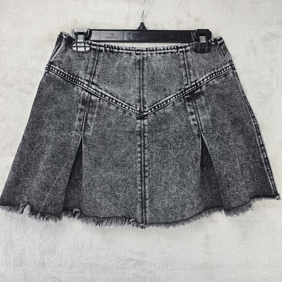 Free People We The Free Black Denim Faded Pleated Skirt Distressed Y2K Grunge - Picture 6 of 8